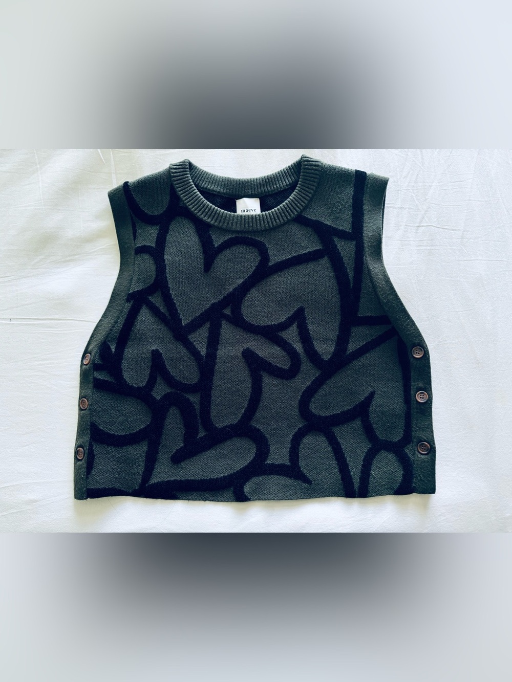 Anthropology, Maeve Vest Green/Black Hearts, NWOT!